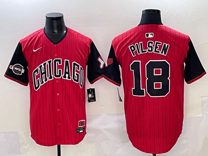 Men 2025 Chicago White Sox #18 Pilsen Red Stripe Joint Name Nike MLB Jersey style 8->chicago white sox->MLB Jersey